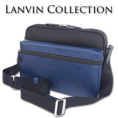 ランバンコレクション LANVIN COLLECTION 牛革使い ショルダーバッグ エクラ メンズ ブルー×ブラック 青 黒 日本製 定価29,700円 撥水 レザー ラバー