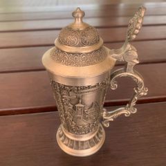 ドイツ ZINN BECKER 錫製ビアジョッキ蓋付き 金属製 95% ブランド おしゃれ レトロ アンティーク 高さ15cm