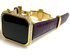パープルゴールド★アップルウォッチバンド レザーベルト Apple Watch キラキラ カバー ケース  メンズ レディース 40mm 41mm 44mm 45mm