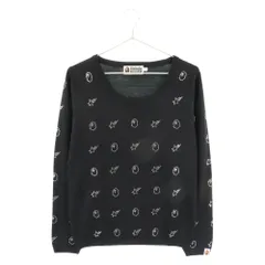 A BATHING APE (アベイシングエイプ) ラインストーンデザインロゴ総柄ニットセーター ブラック レディース 001KNJ802003Lのサムネイル