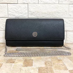 TORY BURCH トリーバーチ 長財布 ブラック チェーン ショルダーウォレット 斜めがけ レディース 小銭入れなし サフィアーノ