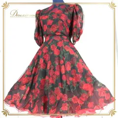 社交ダンス 衣装 スタンダード セットアップ ツーピース パーティー レッスンウェア 練習着 ブラック系 レッド系 U:NA ユーナ 赤 黒 花柄 薔薇 バラ 派手 目立つ Mサイズ スカート 二重スカート エレガント フェミニン ダンスウェア おしゃれ