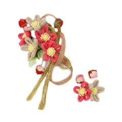 特別セール価格 髪飾り 成人式 振袖 前撮り 袴 花 豪華2点セット ピンク 灰色 グレー ゴールド 大特価 ちりめん 組紐 房付き No.8-0859