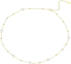 Liebendo パールネックレス レディース 人工真珠 チェーン 人工パール シンプル アクセサリー 冠婚葬祭 結婚式 パーティー 母の日プレゼント(ゴールド,  フリーサイズ)