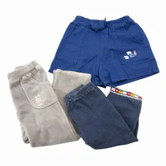 ミキハウス mikihouse ボトムス おまとめ3点セット イージーパンツ ハーフパンツ ストレッチ 刺繍デザイン 100 紺 ネイビー グレー 青 ブルー /FT ■GY14