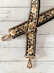 インド刺繍リボン スマホショルダー ショルダーストラップ ブラックゴールド