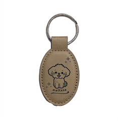 ワンちゃん好きの方へ！プレゼントにも◎【皮製レーザー彫刻チャームｰ楕円-】～マルチーズ～オリジナルデザイン