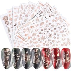 [New Arrival] D Snowflake Stickers 3 Reindeer Nail Art Stickers, DIY Christmas Accessories, Feminine Long Nail Design, 9 Sheets, Beautiful Nail Stickers (Color: Rose LANODO Gold)