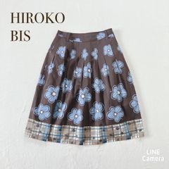 HIROKO BIS　ヒロコビス【L】ひざ丈スカート　フレア　花柄　総柄　チェック柄　裏地あり