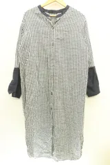 【中古】 vent blanc レディースシャツワンピース -- リネンシャツワンピース vent blanc -- 白 ホワイト 紺 ネイビー ギンガムチェック
