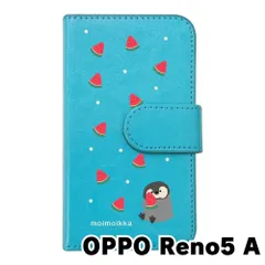【新品未使用】OPPO Reno 5A オッポ リノ5A レノ5A スマホケース 手帳型 (色：ブルー×柄：ペンギンとスイカ)moimoikka ペンギン 動物 flip2-reno5a-bl-20139