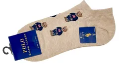 未使用 ラルフローレン ソックス レディース ベージュ　キッズ  23-25cm オーガニックコットン混 フラッグミニベア総柄 ベア 靴下 アイボリー スニーカーソックス ナイガイ 日本製 POLO RALPH LAUREN ポロベア  テディベア くま 