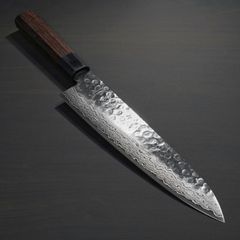 【一心刃物】 包丁 和牛刀 210mm 45層ダマスカス AUS10 ステンレス 槌目模様 紫檀柄 送料無料 ギフトラッピング対応 is61