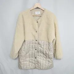 ◇ ⊇ Samansa Mos2 ボアキルト オーバーサイズ 長袖 ビッグシルエットノーカラーコート サイズF ベージュ レディース E  【1409240044369】