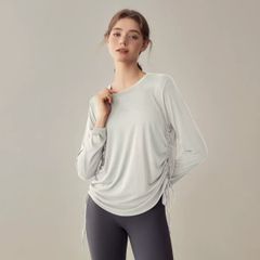 新品未使用 ゆったりドローストリング ヨガウェア レディース スリムに見える カジュアルスポーツ 長袖 トレーニング フィットネス ピラテ