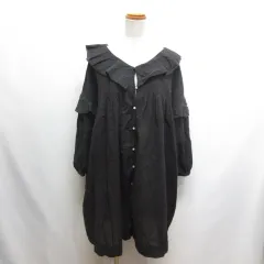 ニコアンド Niko and.. プレミアムローン ラッフル チュニック F 黒 ブラック 七分袖 透け感