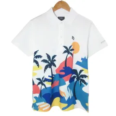 パーリーゲイツ PEARLY GATES タグ付き ポロシャツ 半袖 ゴルフウェア パームツリー プリント ロゴ刺繡 4 M相当 ホワイト系 /X