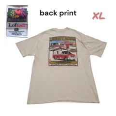 USA製フルーツオブザルーム古着メンズプリントTシャツXLベージュ　HH0416