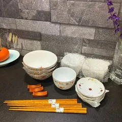 たち吉 万葉花・花いろ・花からくさ 飯碗 湯呑 豆皿3客セット（木製箸・箸置き付）