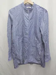 ◇ ◎　⊂ UNIQLO ユニクロ ストライプ　スタンドカラー 長袖 シャツ サイズM ブルー　ホワイト メンズ　レディース P  【1409250009518】