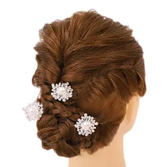 髪飾り Ｕピン 可愛い かんざし 簪 キラキラ パール ラインストーン 花 3点セット 黒留め 訪問着 フォーマル 着物 和装 振袖 成人式 結婚式 卒業式 入園式 卒園式 謝恩会 七五三パーティー W22 263-307 p960　Si