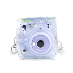 HIYQIN チェキケースFUJIFILM instax mini 12/11/9/8+/8ケース 可愛いカメラバッグ ショルダーストラップ付き PVC透明（ブルーハート）