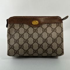 GUCCI グッチ ポーチ GGスプリーム PVC レザー ブラウン ヴィンテージ オールド