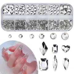 YFFSFDC ネイルパーツ ラインストーン ネイル ストーン ネイルアートパーツ 立体 大容量セット 丸 長方形 ハート ひし形 水滴形 DIYネイル