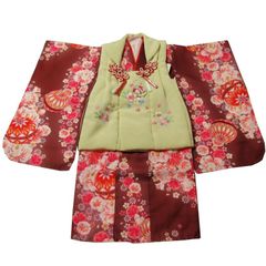 新品 日本製 ちりめん 被布着物セット 刺繍柄 合繊 初詣 雛祭り 七五三 しちごさん