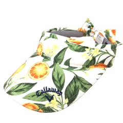★値下げ★【超美品】キャロウェイ サンバイザー 白×オレンジ オレンジ柄×花柄 ストライプ織生地 後ろリボン レディース FR ゴルフウェア Callaway
