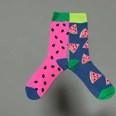 左右非対称シリーズ　スイカ柄ソックス　〜食べ物シリーズ〜　メンズソックス