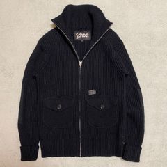 【SCHOTT】ショット　ウール　ドライバーズニット　ジップカーディガン　ウール100% ブラック　サイズM エルボーパッチ　フロントポケット　純正ジップ