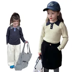 【送料無料】【匿名配送】【即納】キッズ  韓国子供服 セーター ニットトップス トップス ニット 襟 ポロシャツ ボタン リブニット 春 秋 冬 ユニセックス 男の子 女の子 インポート 海外子供服 プルオーバー 長袖 ポロシャツ ポロ襟 カットソー