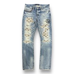 HYSTERIC GLAMOUR × mastermind JAPAN コラボ デニムパンツ ジーンズ スカルパターン ヒステリックグラマー マスターマインドジャパン ブルー系 30 0233AP13 64198A