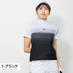 ゴルフウェア レディース モックネック gs GOLF ポロシャツ ハイネック 半袖 ストレッチ グラデーショントップス 無地 おしゃれ かわいい 韓国系 春夏 ldtop25 1-ブラック