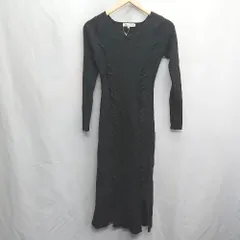 ◇ ⊇ MERCURYDUO レースアップ リブニット　Ｖネック 長袖 ロング丈 ワンピース サイズF ブラック レディース E  【1409100000894】