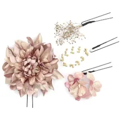 髪飾り 成人式 花 振袖 前撮り 袴 花 ラメ キラキラ ピンク ゴールド 4点セット カスミソウ 水引 ビーズ 小さい 大きい かんざ No.12-0974