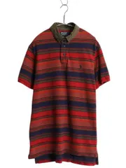 【お得なクーポン配布中!】 90s ポロ ラルフローレン ネイティブ ボーダー 鹿の子 半袖 ポロシャツ メンズ L / オールド 半袖シャツ コットン カットソー マルチカラー