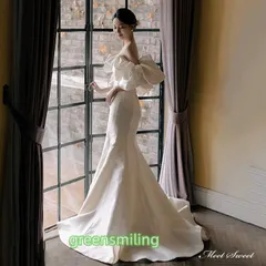 ウェディングドレス ロングドレス 二次会 結婚式 前撮り マーメイドドレス オフショルダー サテン マーメイドライン ブライダル 花嫁 ウエs