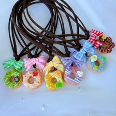 トリミングチョーカー 《039》 10本 ドーナツ カラフル チェックリボン スイーツ