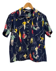 スターオブハリウッド STAR OF HOLLYWOOD DOBBY COTTON OPEN SHIRT SEA CRUISE オープンカラーシャツ SH39319 半袖シャツ ネイビー Mサイズ 101MT-4477
