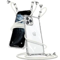 【迅速発送】iPhone 11 Pro ケース クリア ショルダー iPhone11pro スマホケース アイフォン11pro カバー 肩掛け 斜めかけ 縄掛けケース 透明 薄型 軽量 TPU 携帯ケース 紐付き 斜めがけ 織りストラップ付き 長さ調整可能 取