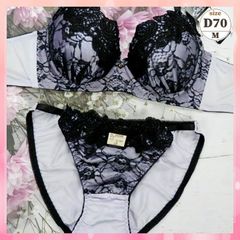 ★D70/M☆美胸ブラ＆ショーツセット 脇高 美シルエット 谷間メイク 脇サイドスッキリ サテンレイヤード 紫