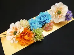 髪飾り 成人式 オレンジ 振袖 前撮り 袴 花 水色 紫 緑 大きい 小さい 3点セット 着物 和装 Uピン 大人 かわいい 粋 日本製 お No.9-4073