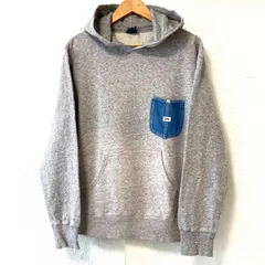 (^w^)b Lee リー コットン100% パーカー フーディー プルオーバー 異素材 デニム胸ポケット フロントポケット付き シンプル ストリート スポーティ カジュアル 長袖 トップス グレー 灰色 メンズ 男性 サイズ M