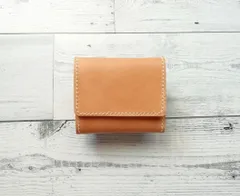 本革ミニ３つ折り財布（ナチュラルブラウン） 手のひらサイズ  ボックス型小銭入れ