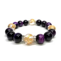 12mm 四神獣金彫水晶×パープルタイガーアイ パワーストーン ブレスレット天然石 運気上昇 金運 健康運 お守り 青龍 白虎 玄武 朱雀 （シルバー）メンズ・レディース　男性・女性　数珠ブレス　開運  [6]