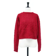 【美品】BEAUTY&YOUTH ビューティアンドユース ニット レッド サイズ:FREE / ケーブル ニット プルオーバー / 長袖 クルーネック 透かし編み アンゴラ混 / トップス セーター【レディース】【中古】