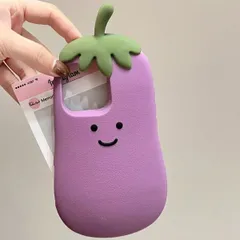 iphone16pro　なすの表情　シリコンケース　可愛い　野菜　おもしろ　耐衝撃　スマホカバー