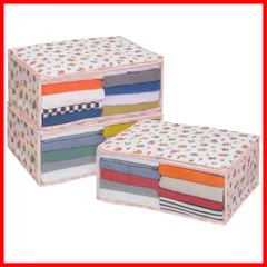 【速発送】ストロ 収納ケース 衣類用 ホワイト プチローズ柄 3個組 不織布 収納袋 衣装ケース 収納ボックス 中身が見える 折りたたみ 小花柄 透明窓付き 183-36 約幅48×奥行35×高さ20cm